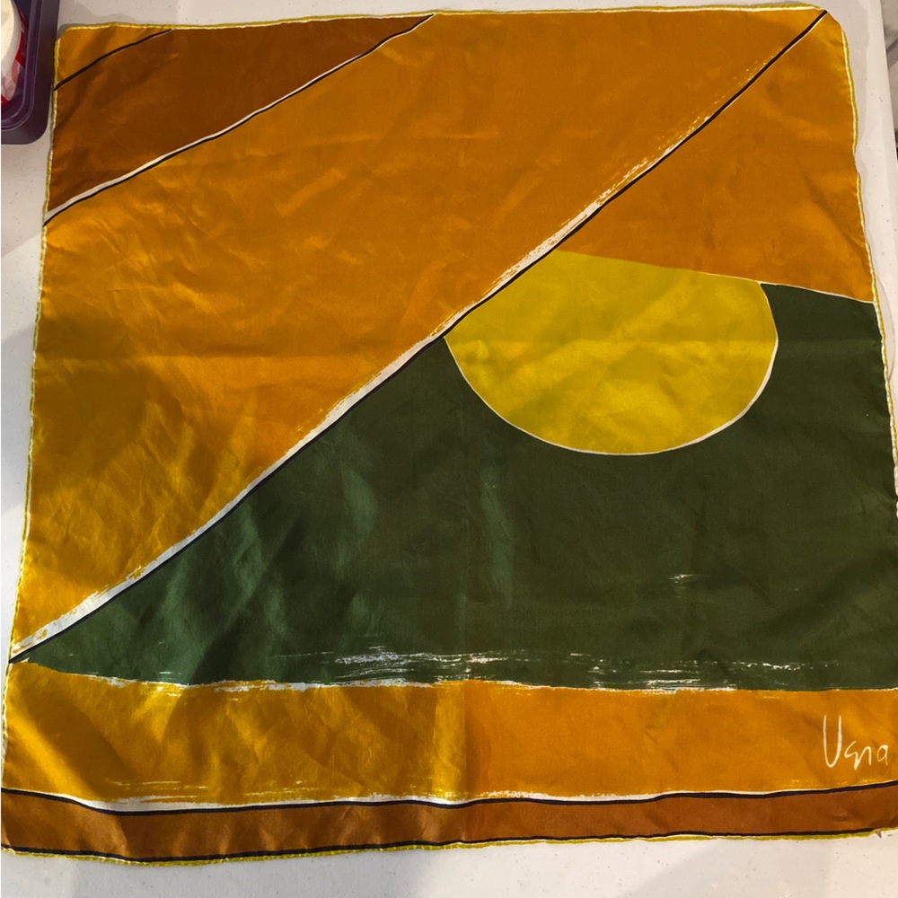 Vintage Vera Neumann silk scarf gold and green